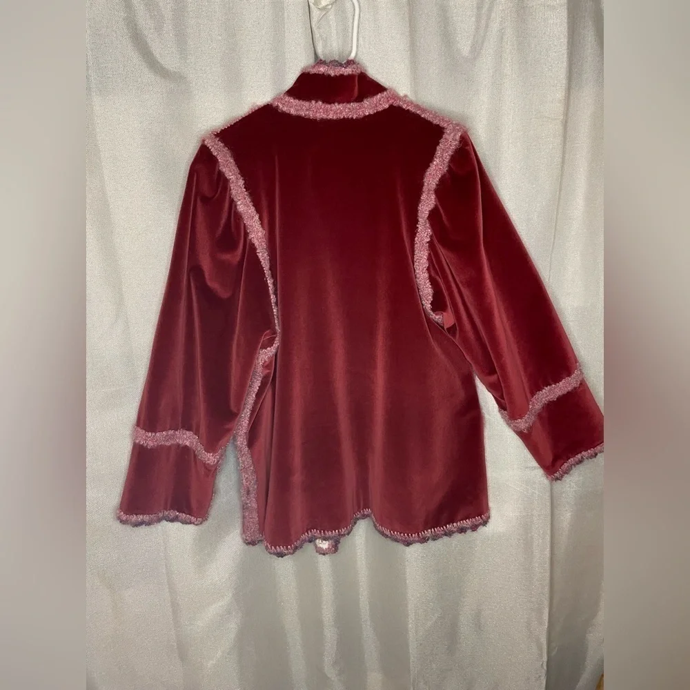 Reversable Bohemian ￼Velvet Burgundy & Off White 2 Tone Women's Jacket sz L-XL  - Picture 6 of 13